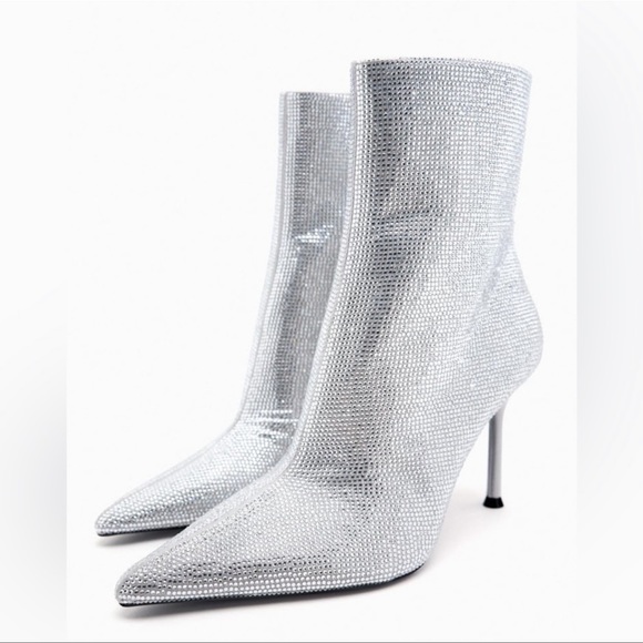 Zara Sparkly High Heel Ankle Boots - Picture 4 of 11
